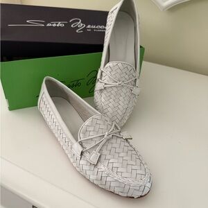 Sesto Meucci White Woven Loafers